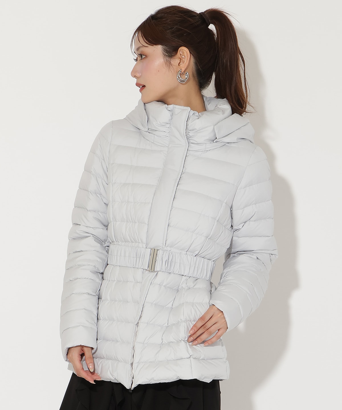 ベルト付きFOXファーミドル丈ダウン