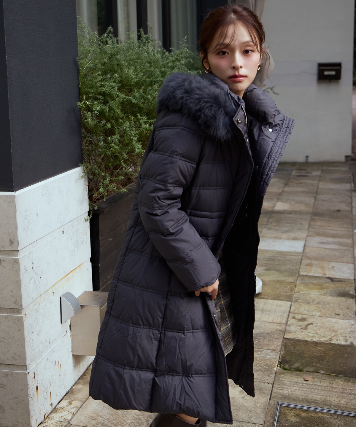 FOXファー付きプレミアムミドルロングダウン