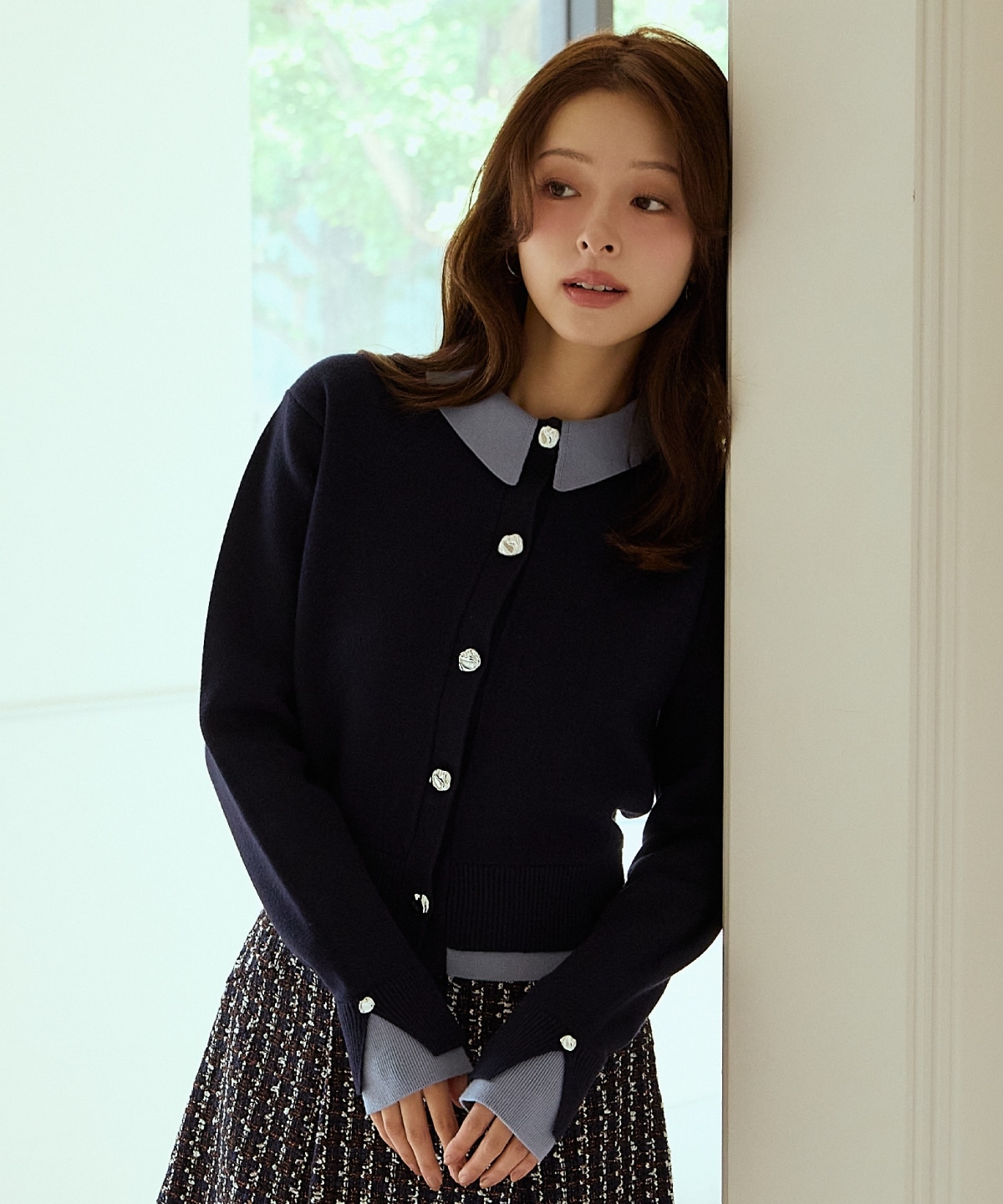 レイヤードライクニットカーデ