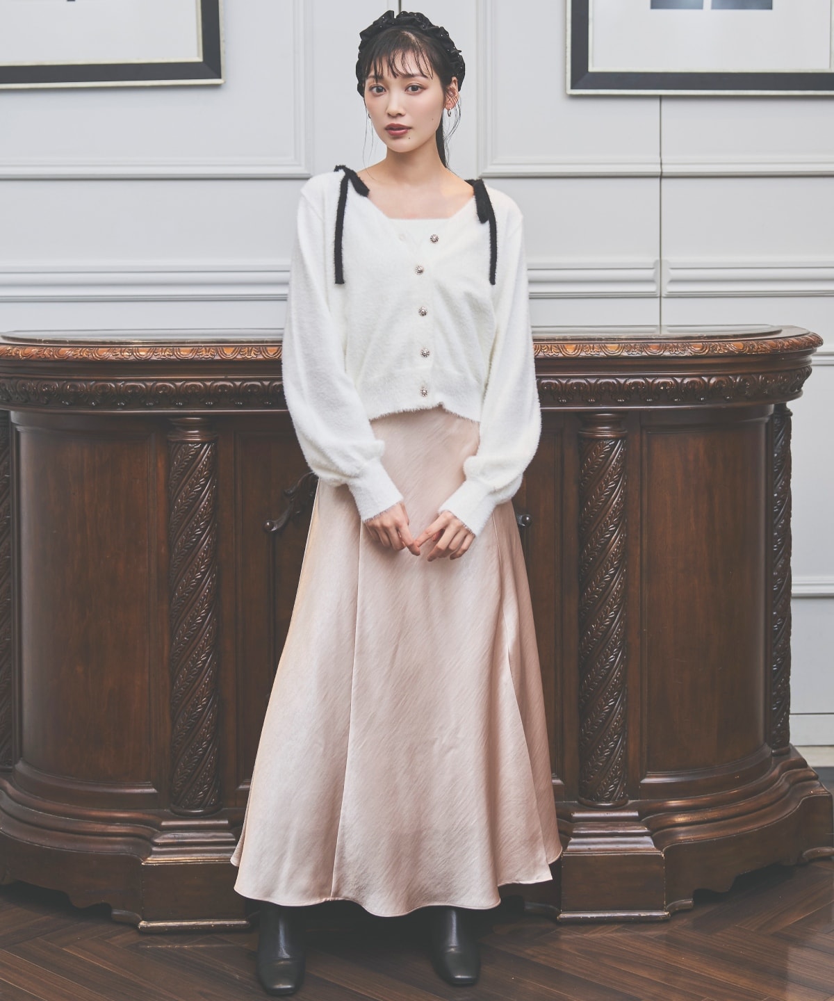 ラメフェザーショルダーリボンアンサンブル