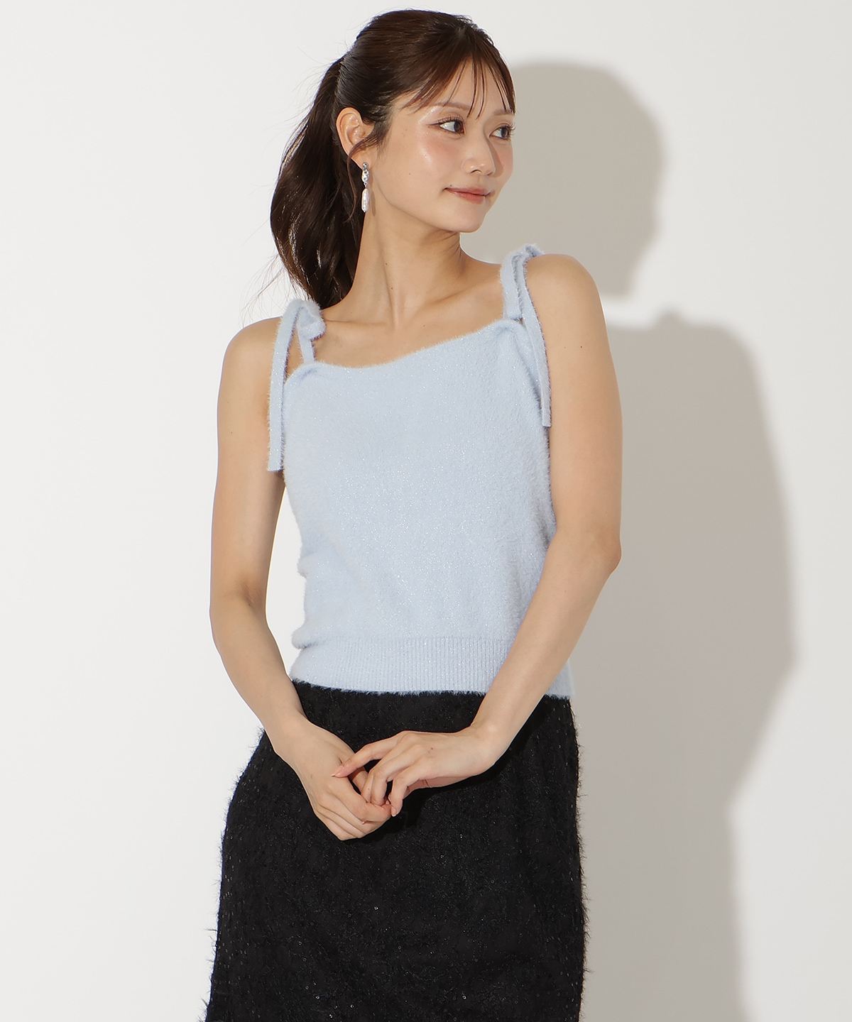 ラメフェザーショルダーリボンアンサンブル