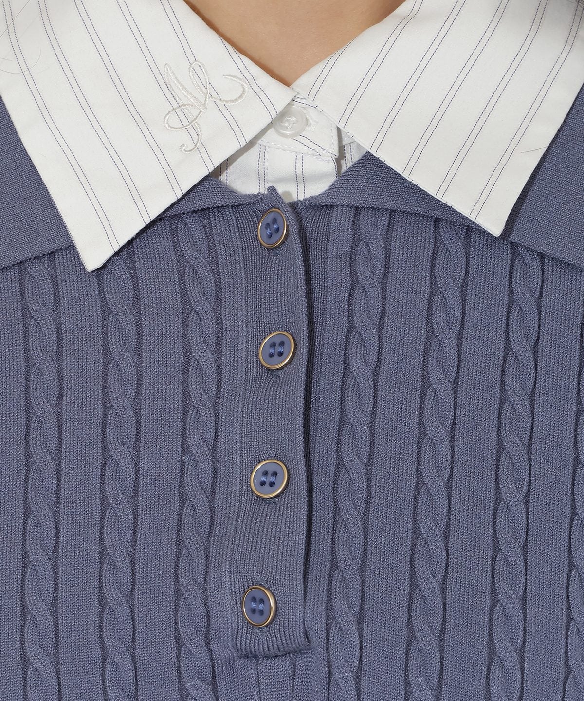 シャツ襟ケーブルニット