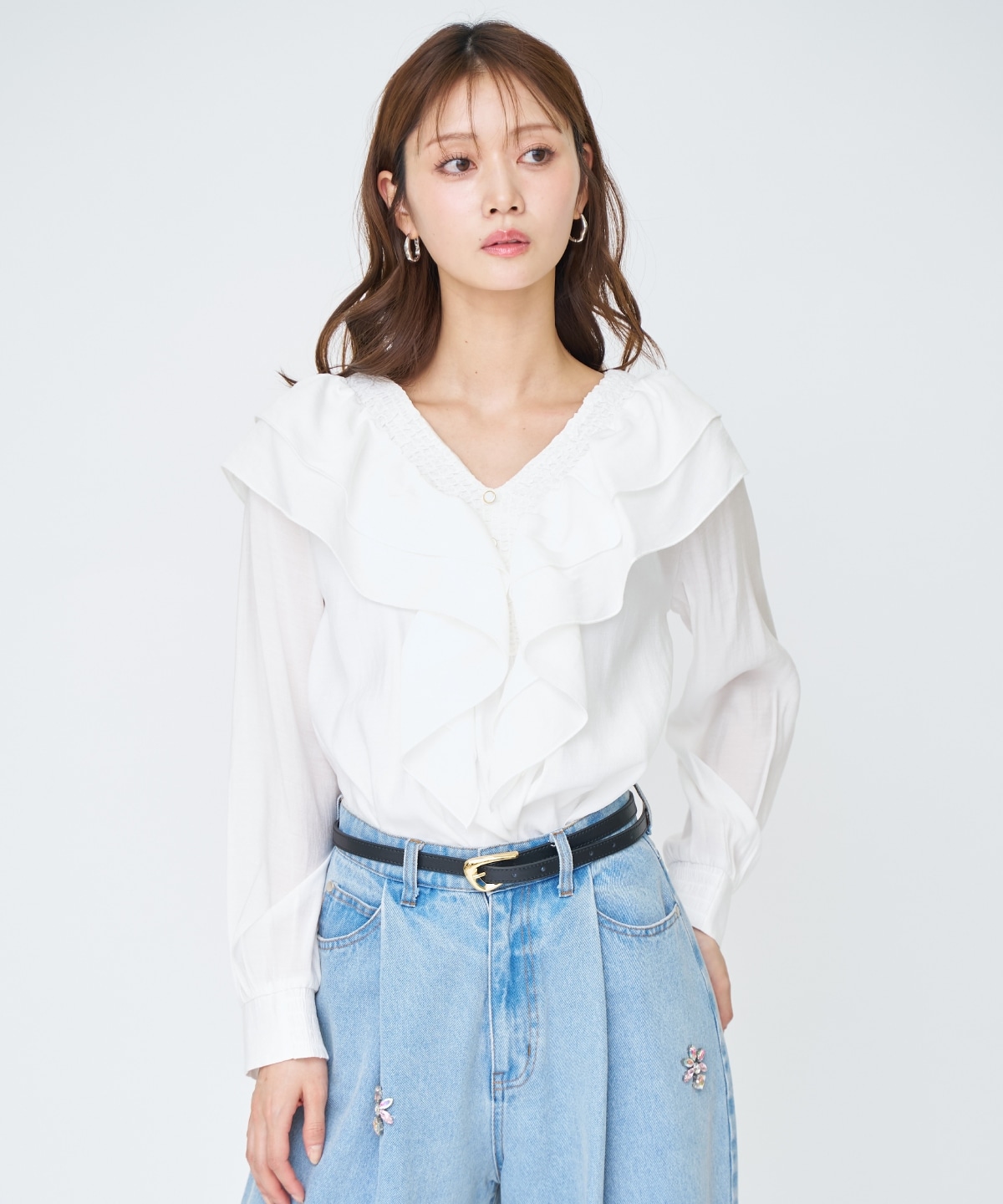 【先行予約受付中】シャーリングフリルブラウス