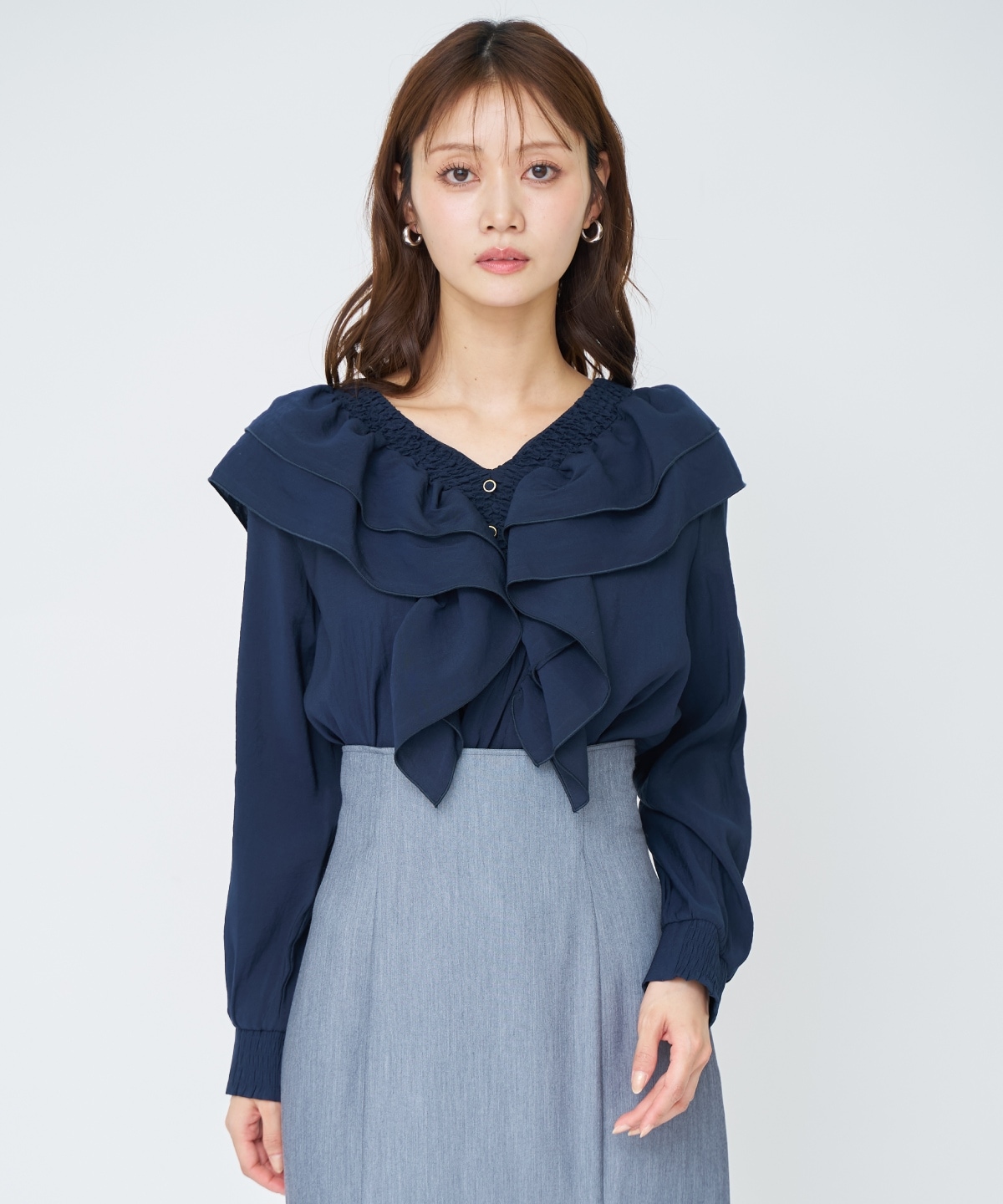 【先行予約受付中】シャーリングフリルブラウス