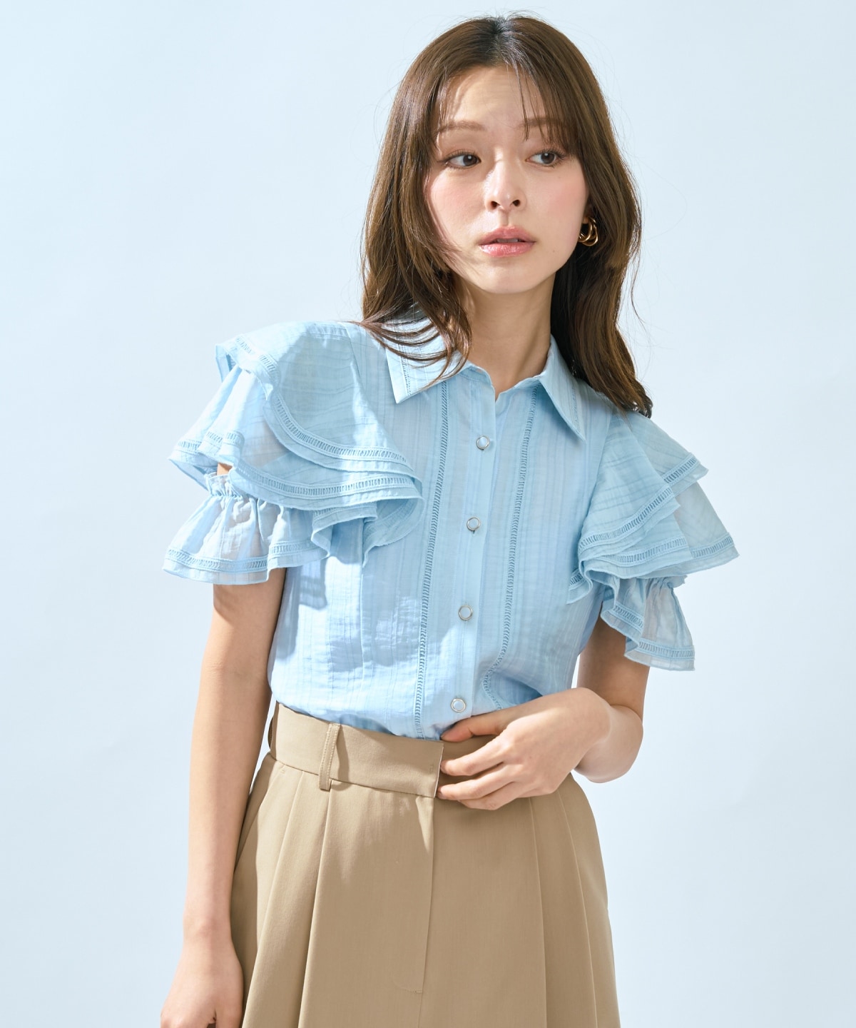 【先行予約受付中】ラッフルスリーブシャツブラウス