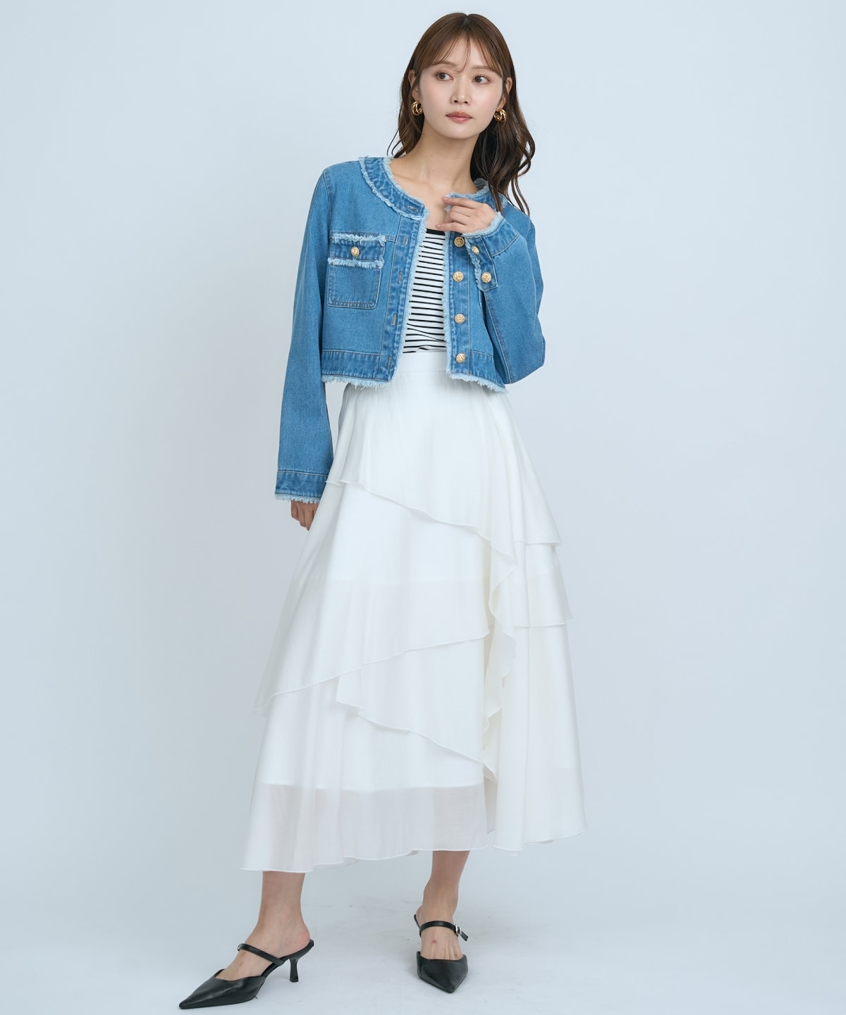 アシンメトリーシフォンラッフルスカート