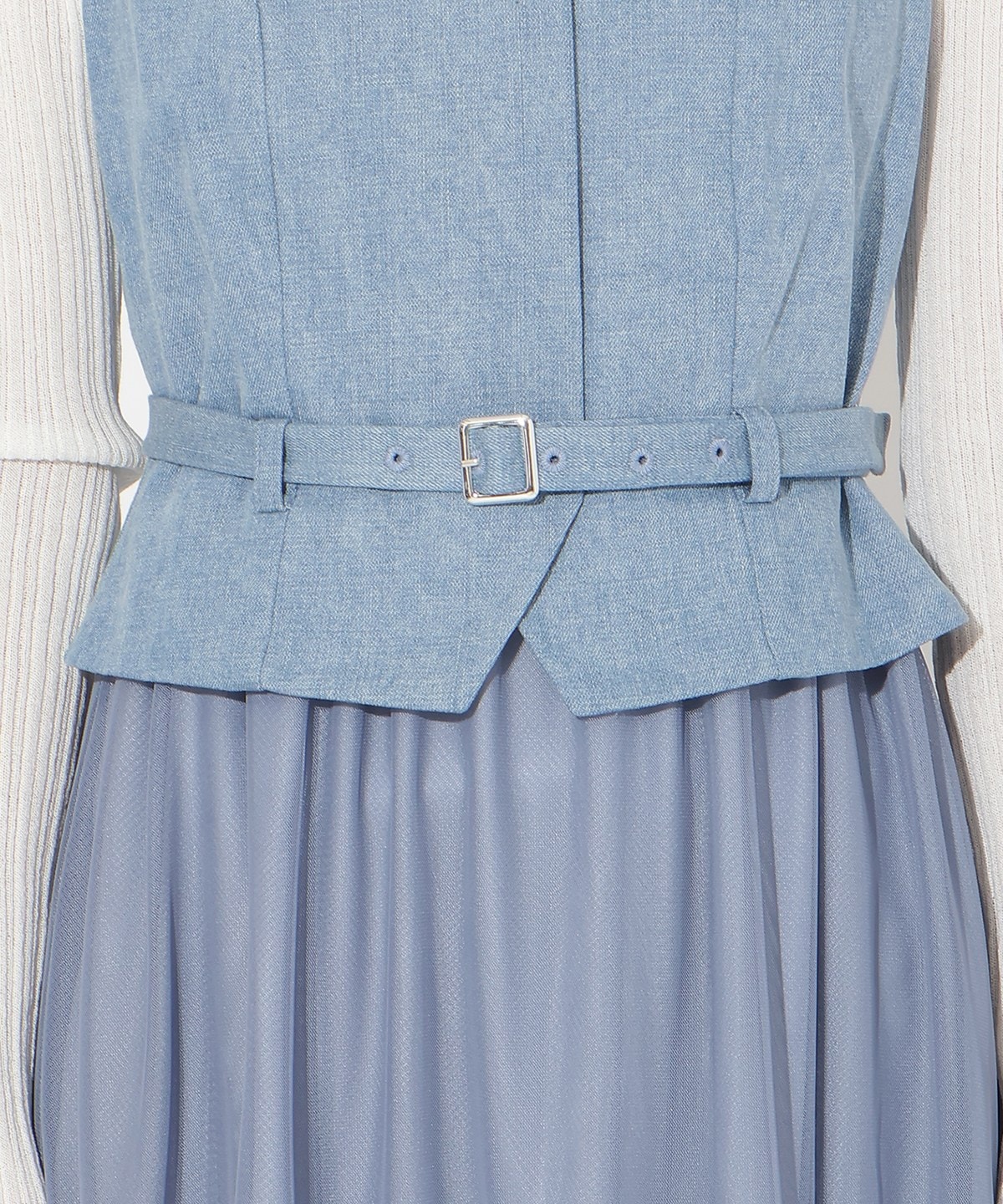 異素材ドッキングチュールワンピース