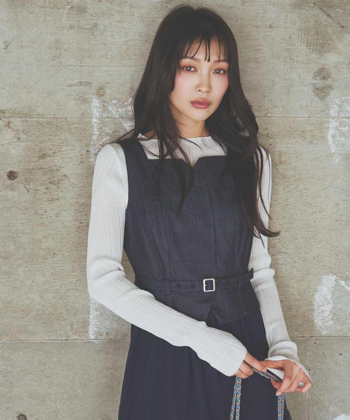 異素材ドッキングチュールワンピース