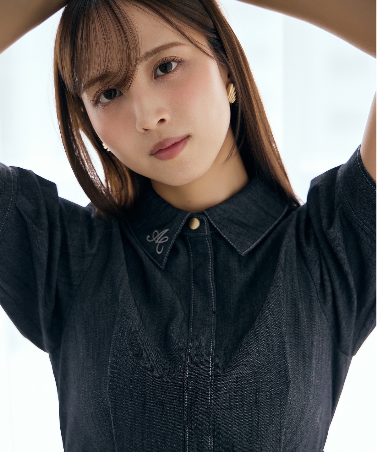 【先行予約受付中】ベルト付き５分袖デニムワンピース