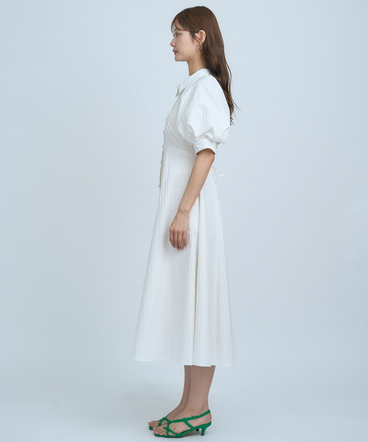 【先行予約受付中】ボリュームスリーブストライプワンピース