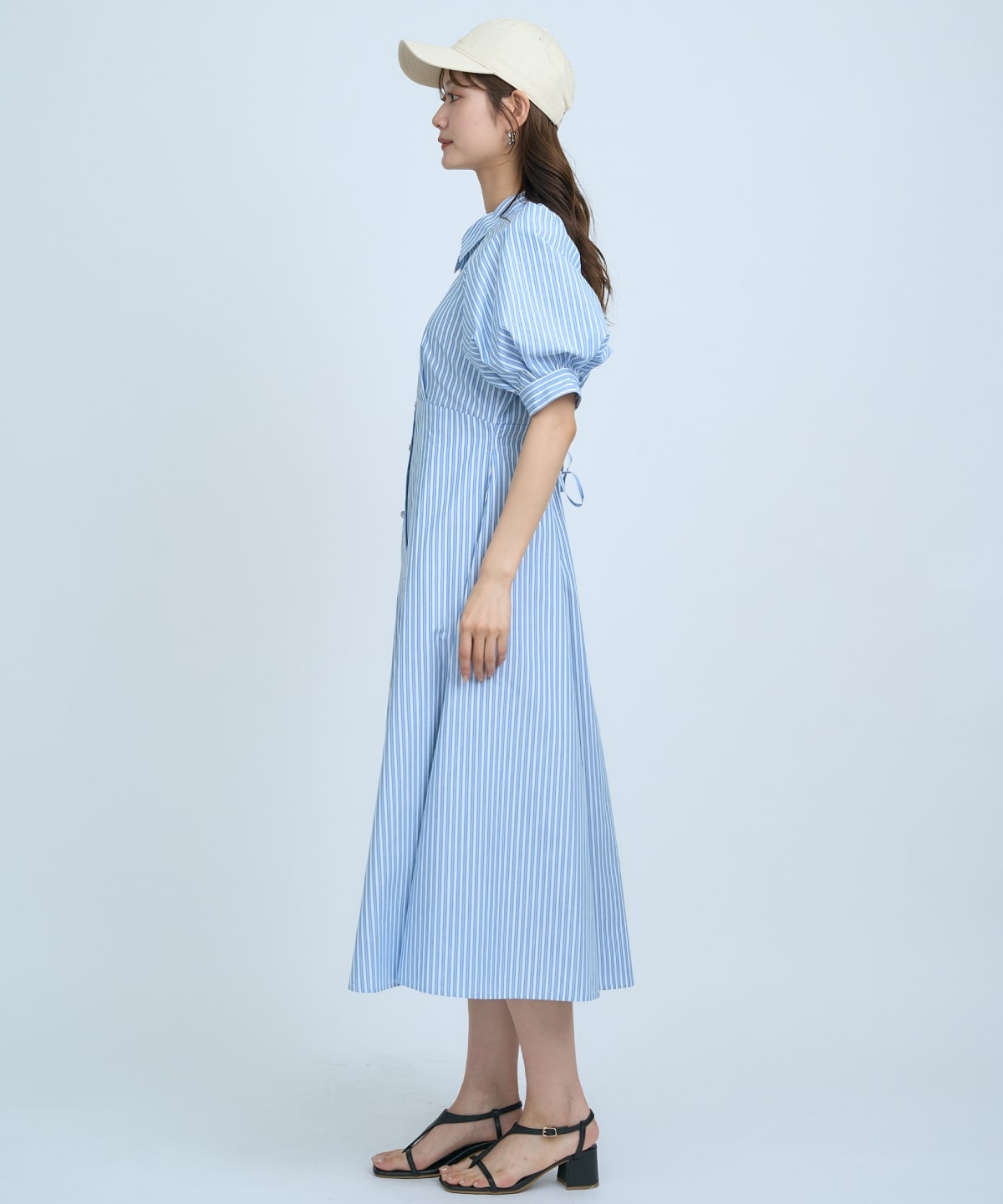 【先行予約受付中】ボリュームスリーブストライプワンピース