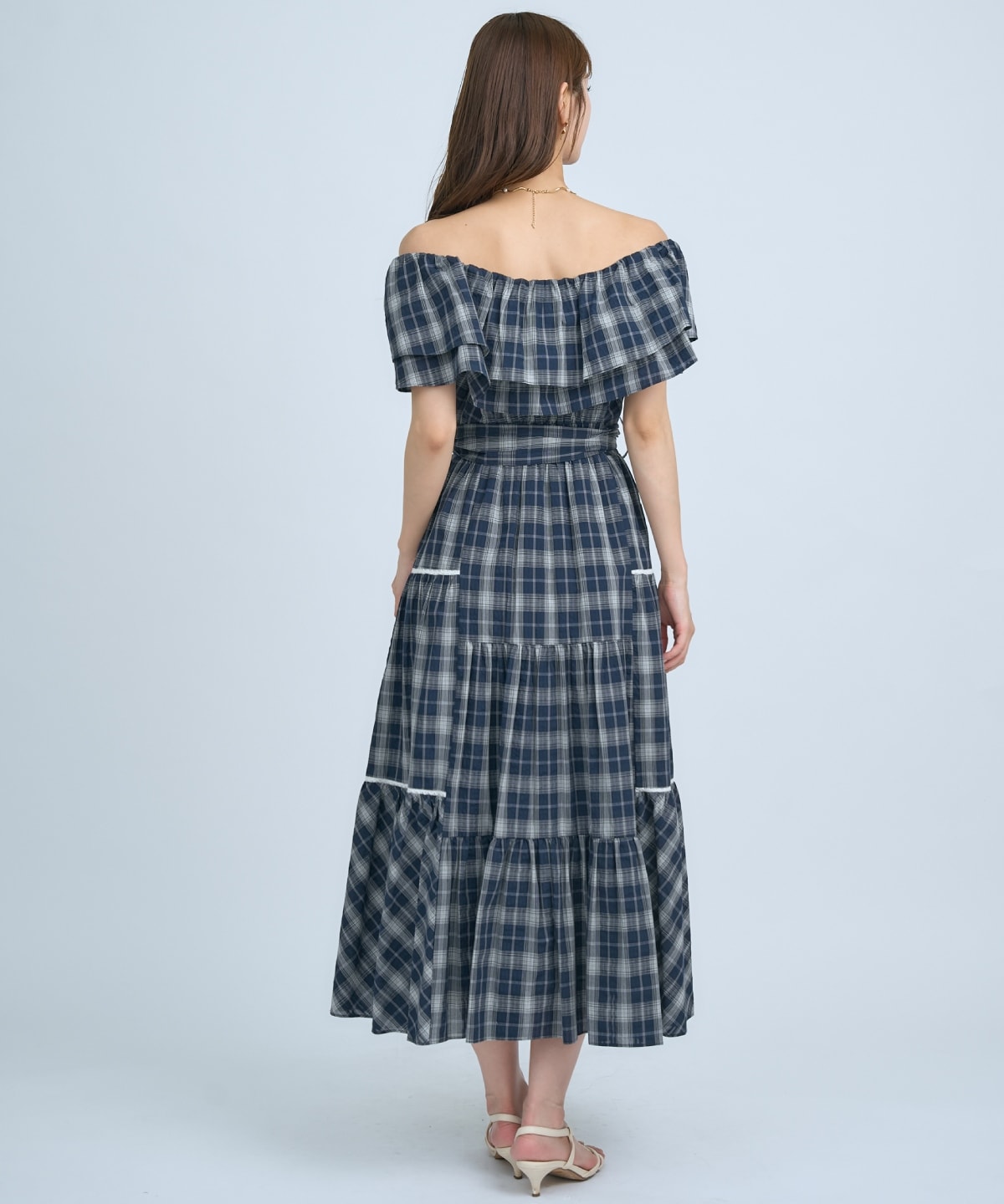 【先行予約受付中】オフショルチェックフレアワンピース