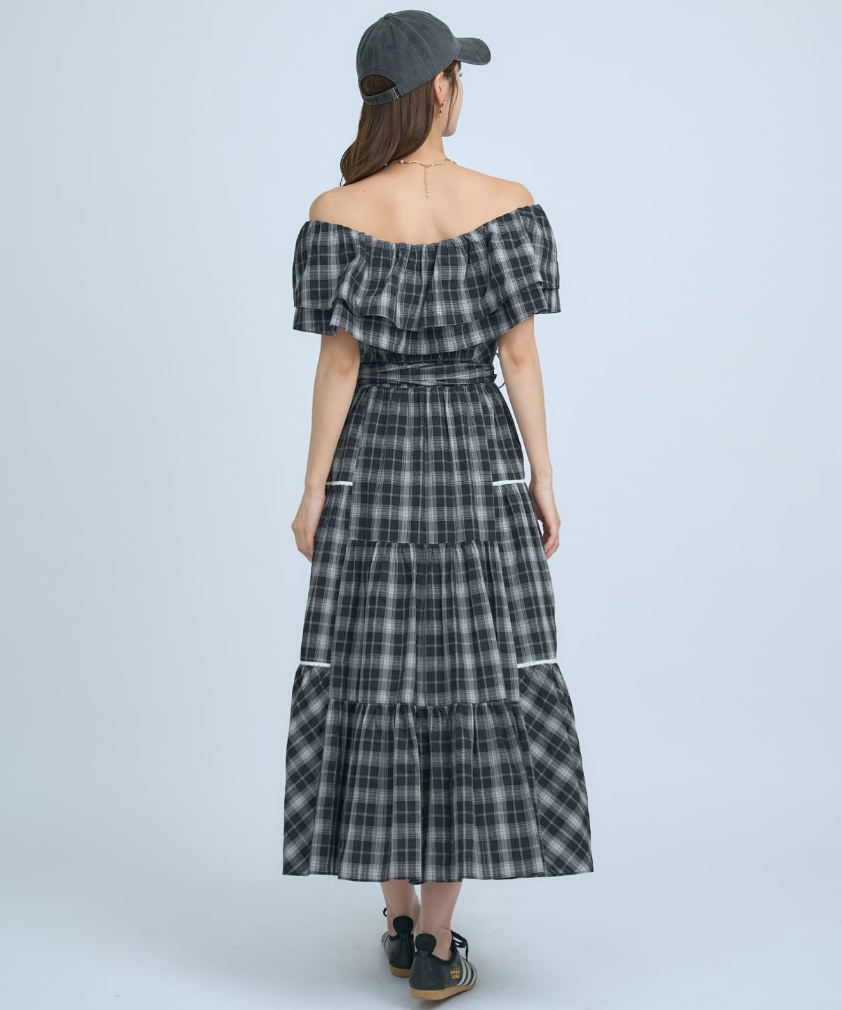 【先行予約受付中】オフショルチェックフレアワンピース