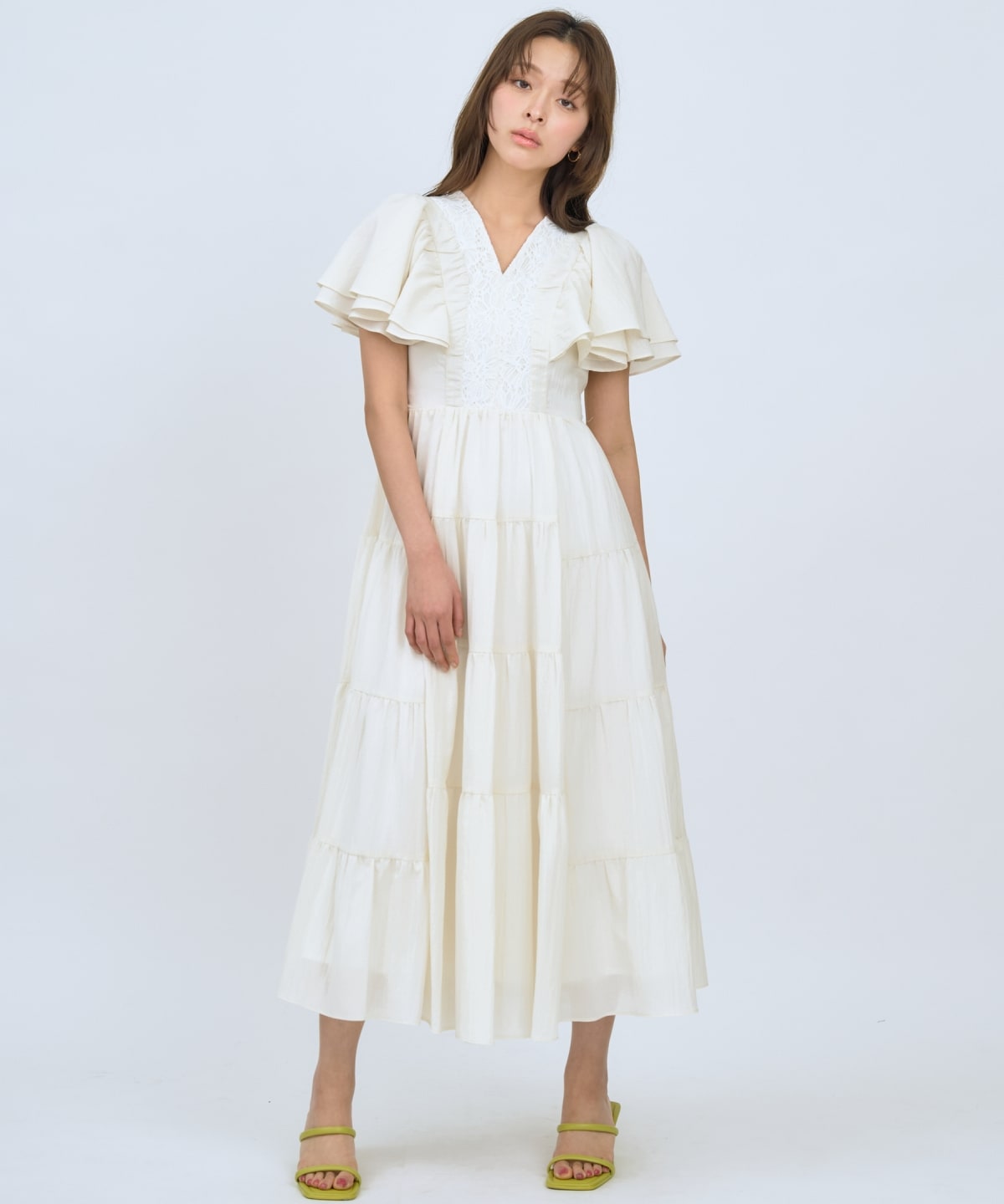 【先行予約受付中】Vネック襟レースティアードワンピース
