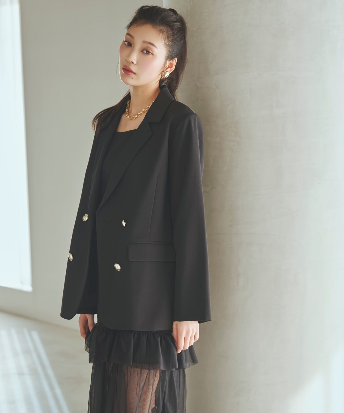 【先行予約受付中】ジャケット×シアーティアードワンピース