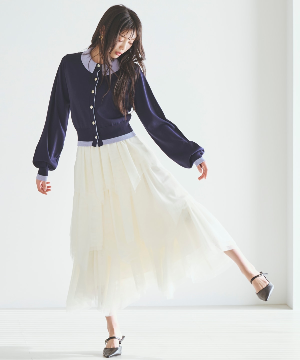 【先行予約受付中】配色レイヤードライクニットカーディガン