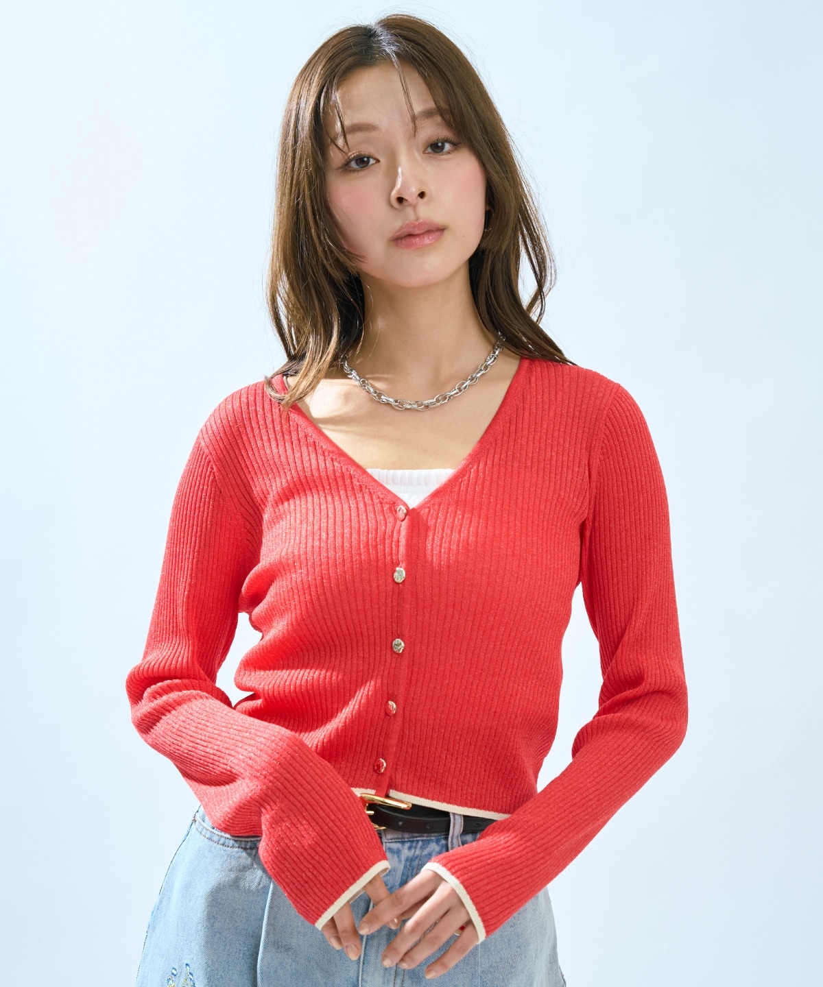 【5/14(木)一部店舗先行発売】シアーリブクロップドニットカーディガン