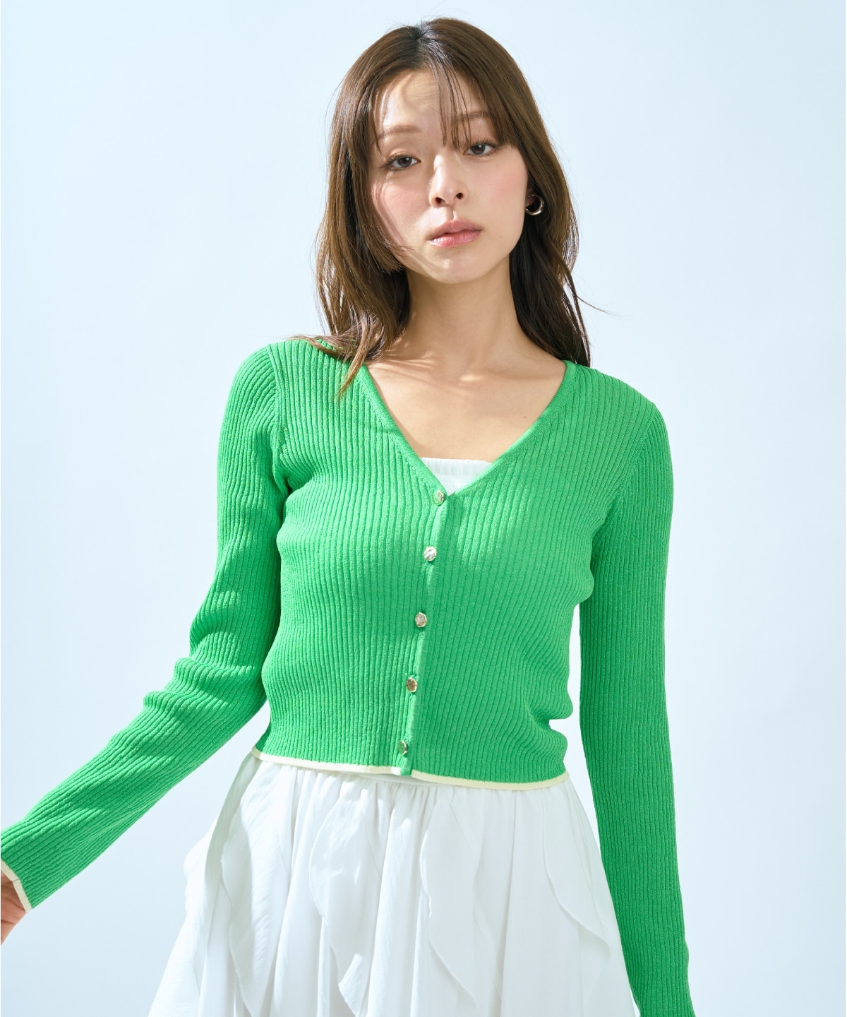 【5/14(木)一部店舗先行発売】シアーリブクロップドニットカーディガン