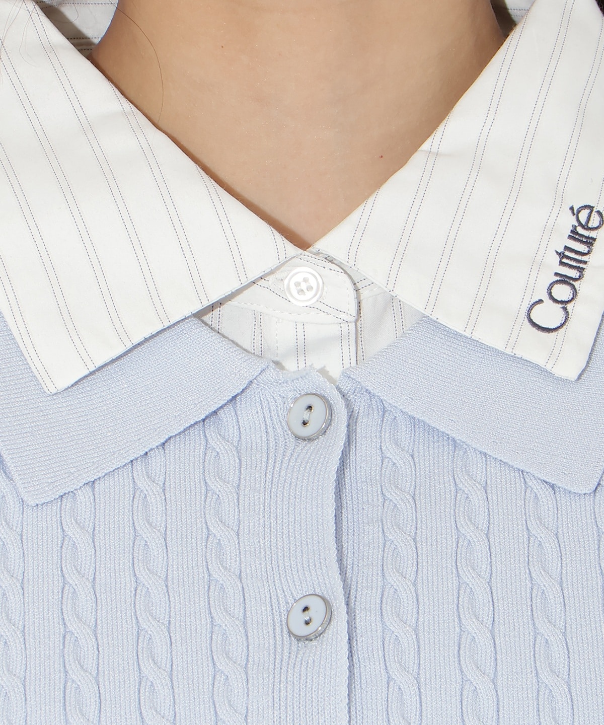 【先行予約受付中】シャツレイヤード風ケーブルカーディガン