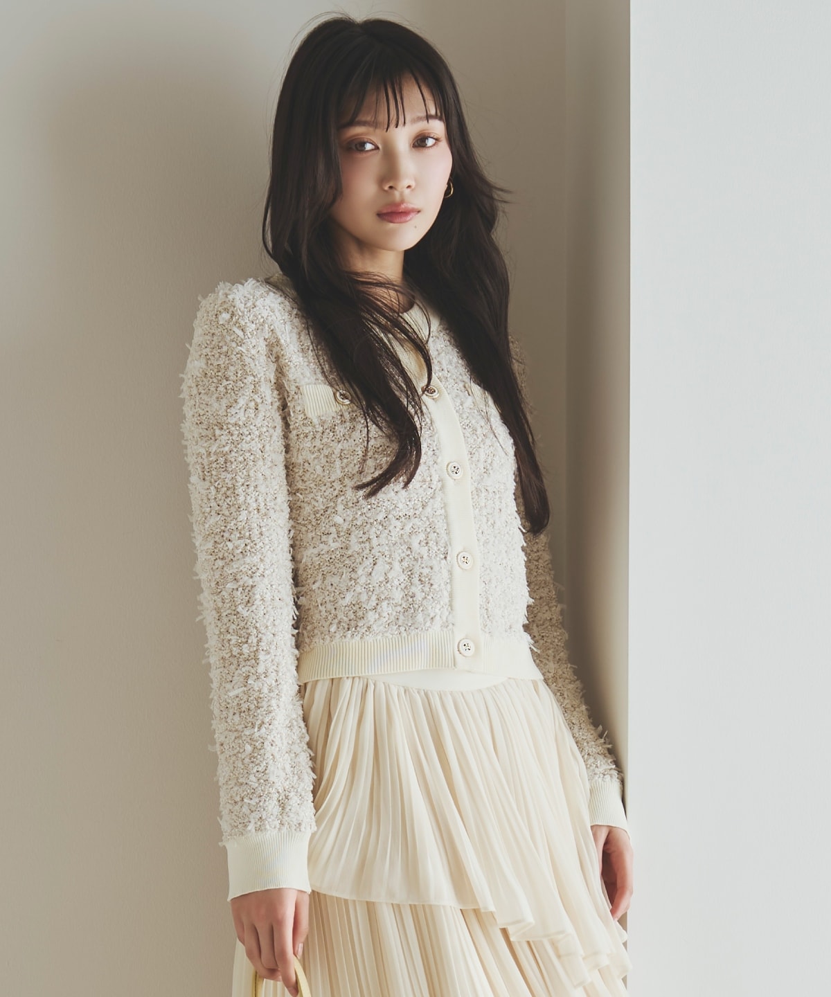 【先行予約受付中】ラメ入りツイード調ニットカーディガン