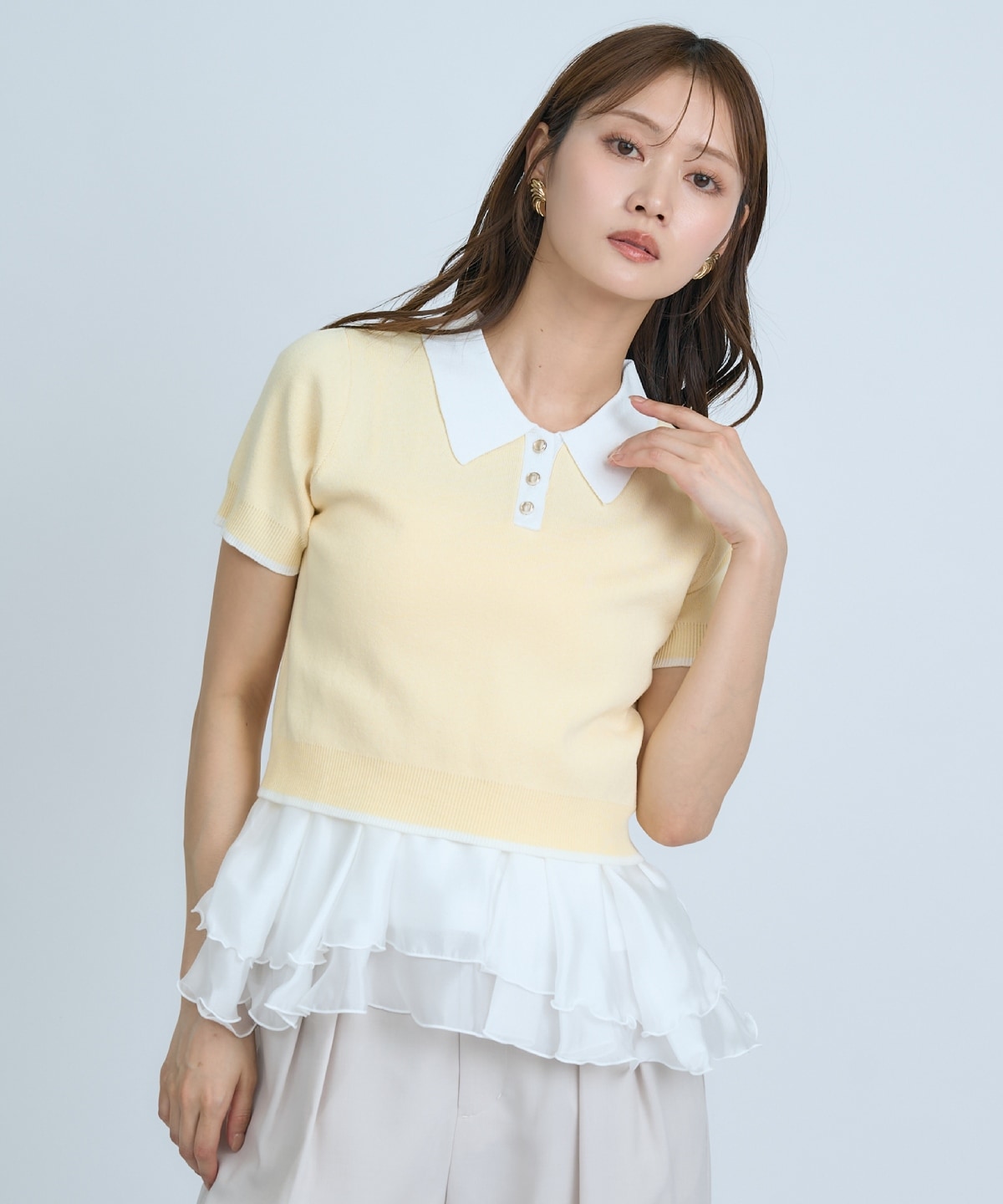 【先行予約受付中】ポロニットプルオーバー×ペプラムキャミソール