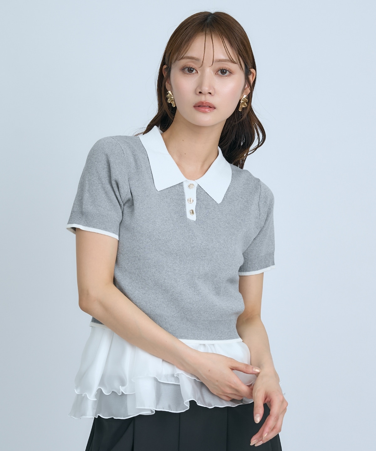 【先行予約受付中】ポロニットプルオーバー×ペプラムキャミソール