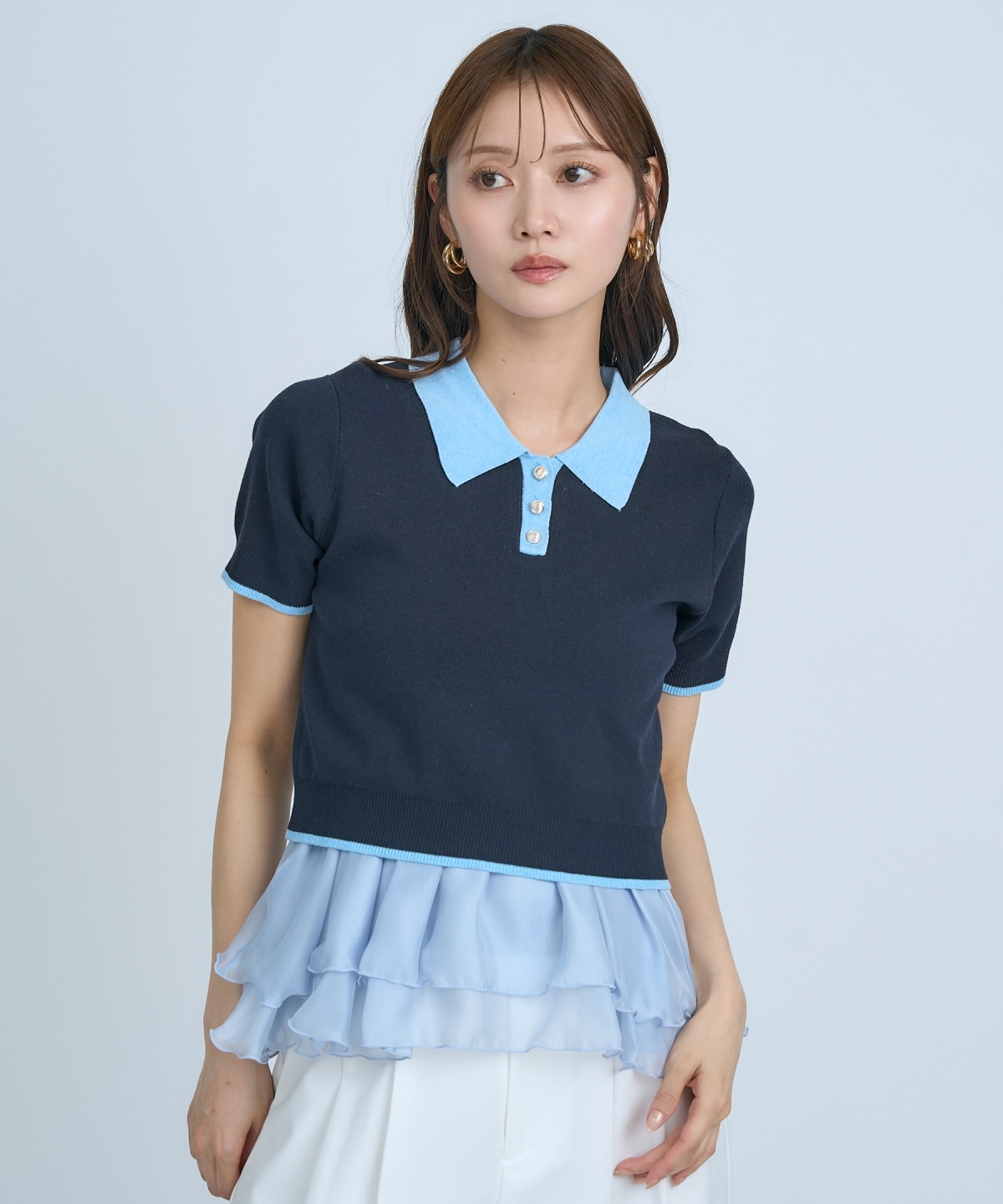 【先行予約受付中】ポロニットプルオーバー×ペプラムキャミソール