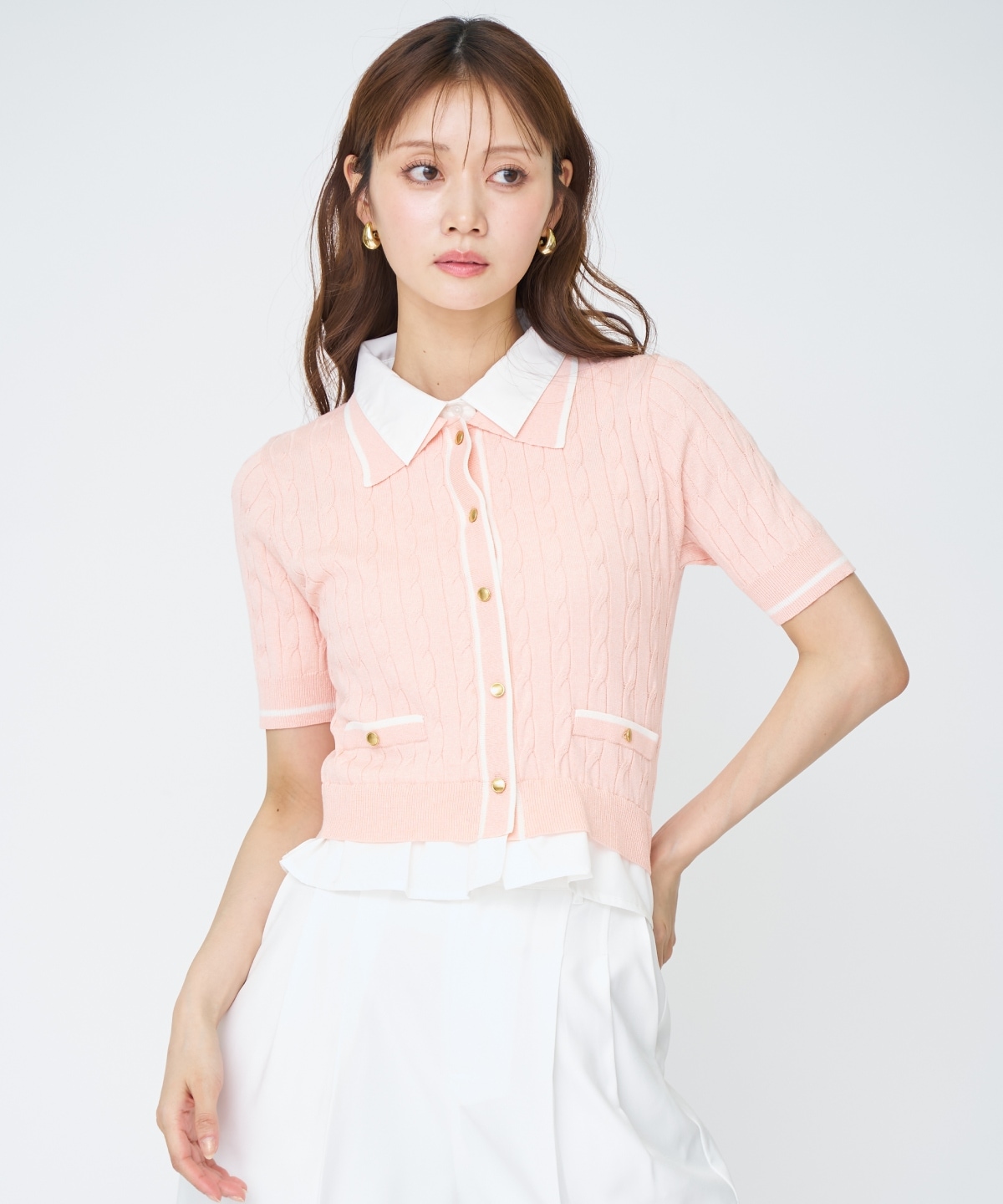 【先行予約受付中】配色シャツ襟ペプラムニットプルオーバー