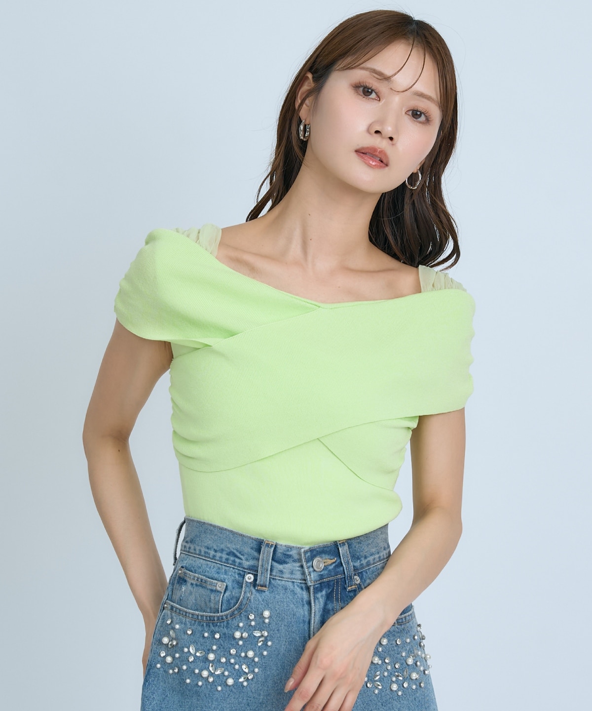 【先行予約受付中】クロスネックオフショルニットプルオーバー