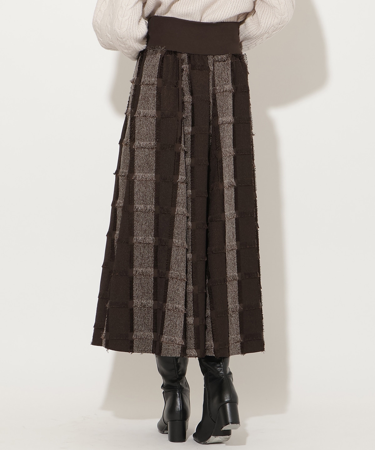 フリンジチェックジャガードロングスカート