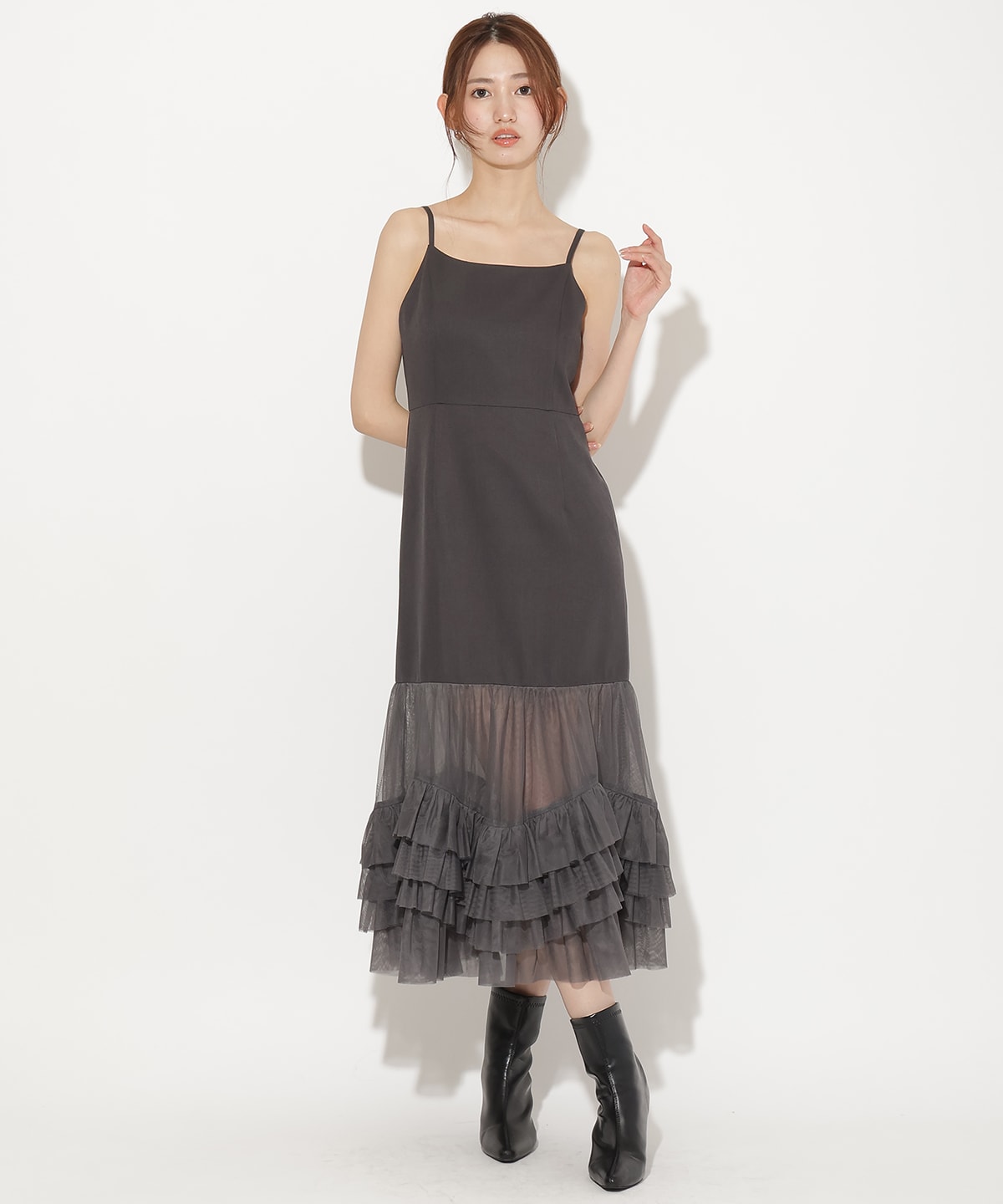 【先行予約受付中】ジャケット×シアーチュールレイヤーワンピース