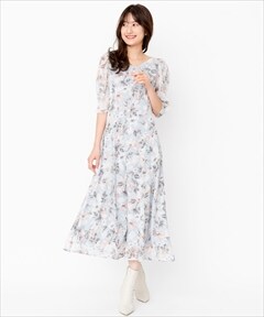 シアー水彩フラワープリンセスラインワンピース S オフ系花柄 Swingle 公式オンラインショップ バーンデストローズ