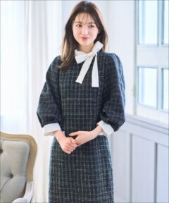 星来コラボ 配色衿グレンチェックワンピース M 白系チェック Willselection 公式オンラインショップ バーンデストローズ