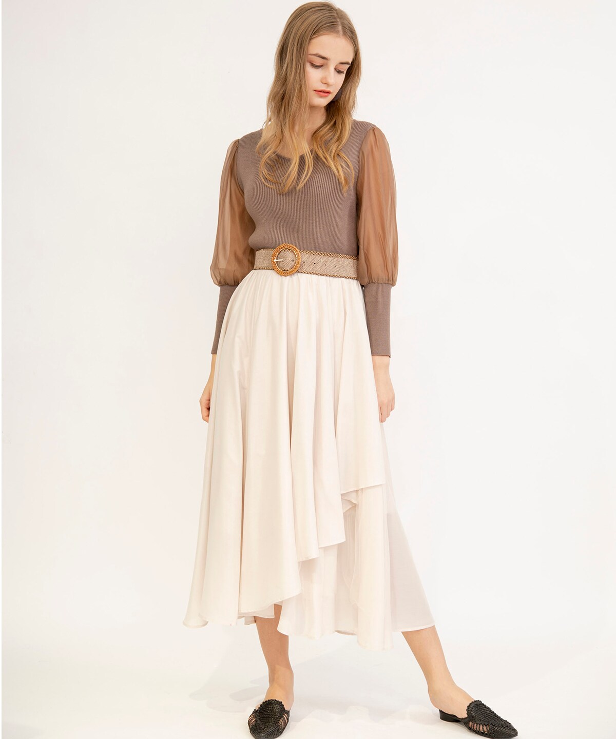 ラメ楊柳チュールフレアスカート M 淡ベージュ And Couture 公式オンラインショップ バーンデストローズ