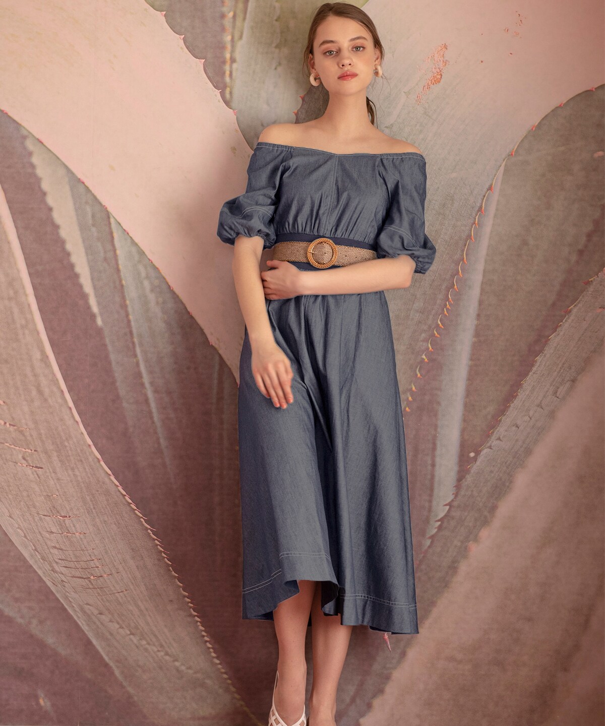 ウエストリブライトデニムワンピース M ブルー And Couture 公式オンラインショップ バーンデストローズ