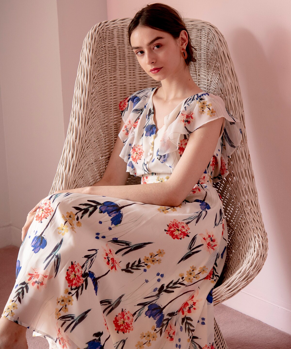 ラインフラワープリント袖フリルワンピース M 白系花柄 And Couture 公式オンラインショップ バーンデストローズ