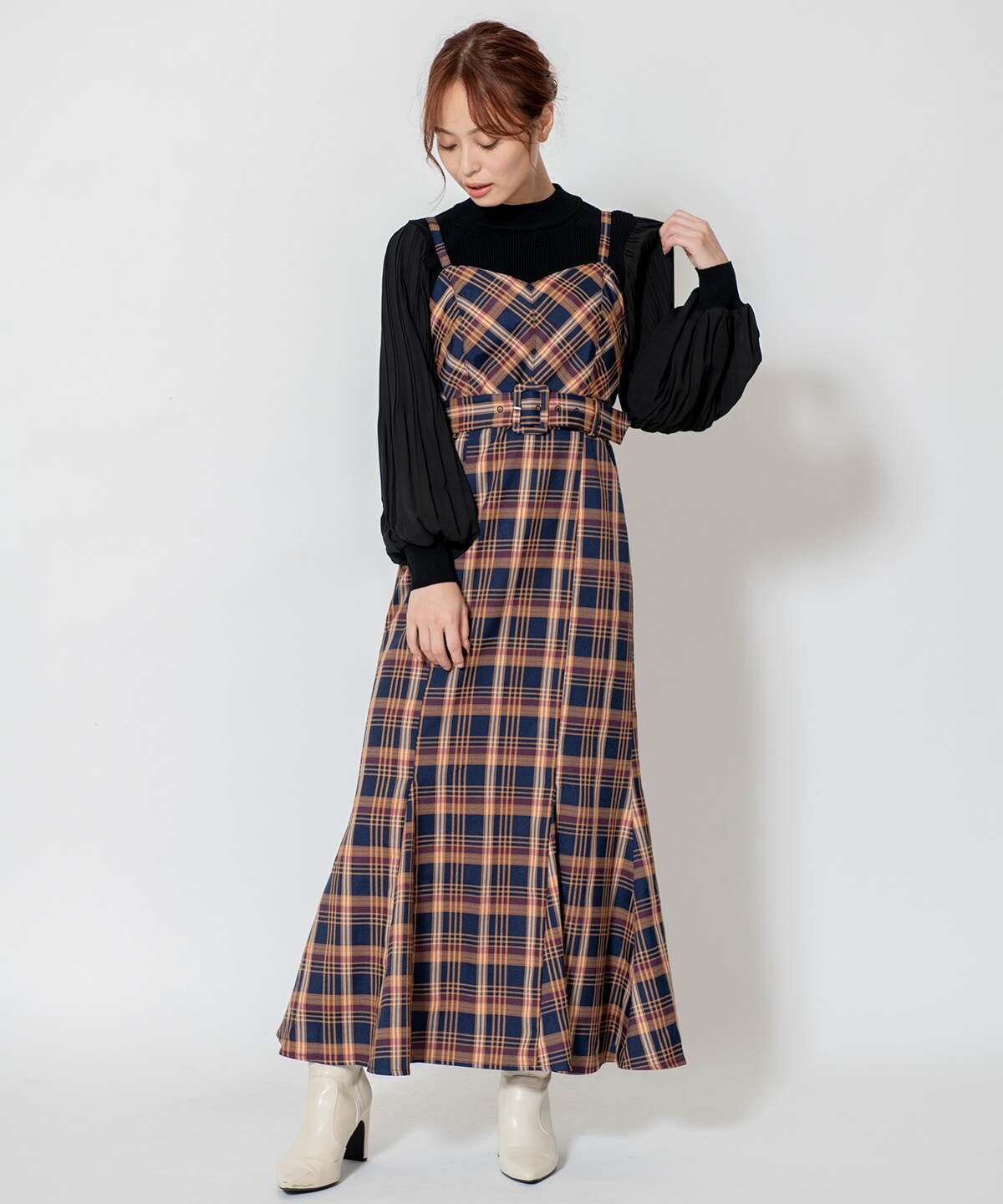 チェックマーメードキャミワンピース M 紺 And Couture 公式オンラインショップ バーンデストローズ