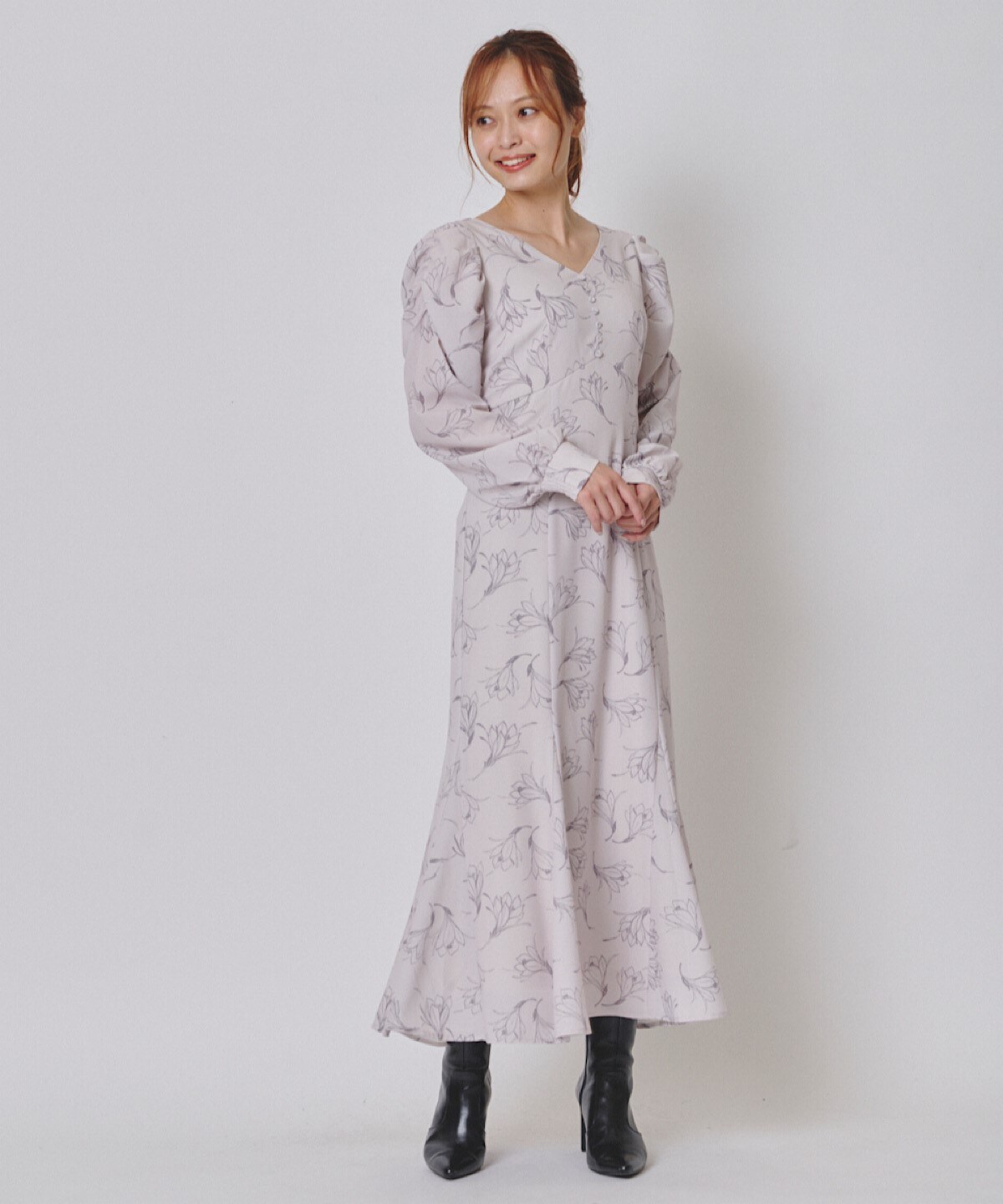 ペンシルフラワーナローワンピース M ライトグレー And Couture 公式オンラインショップ バーンデストローズ