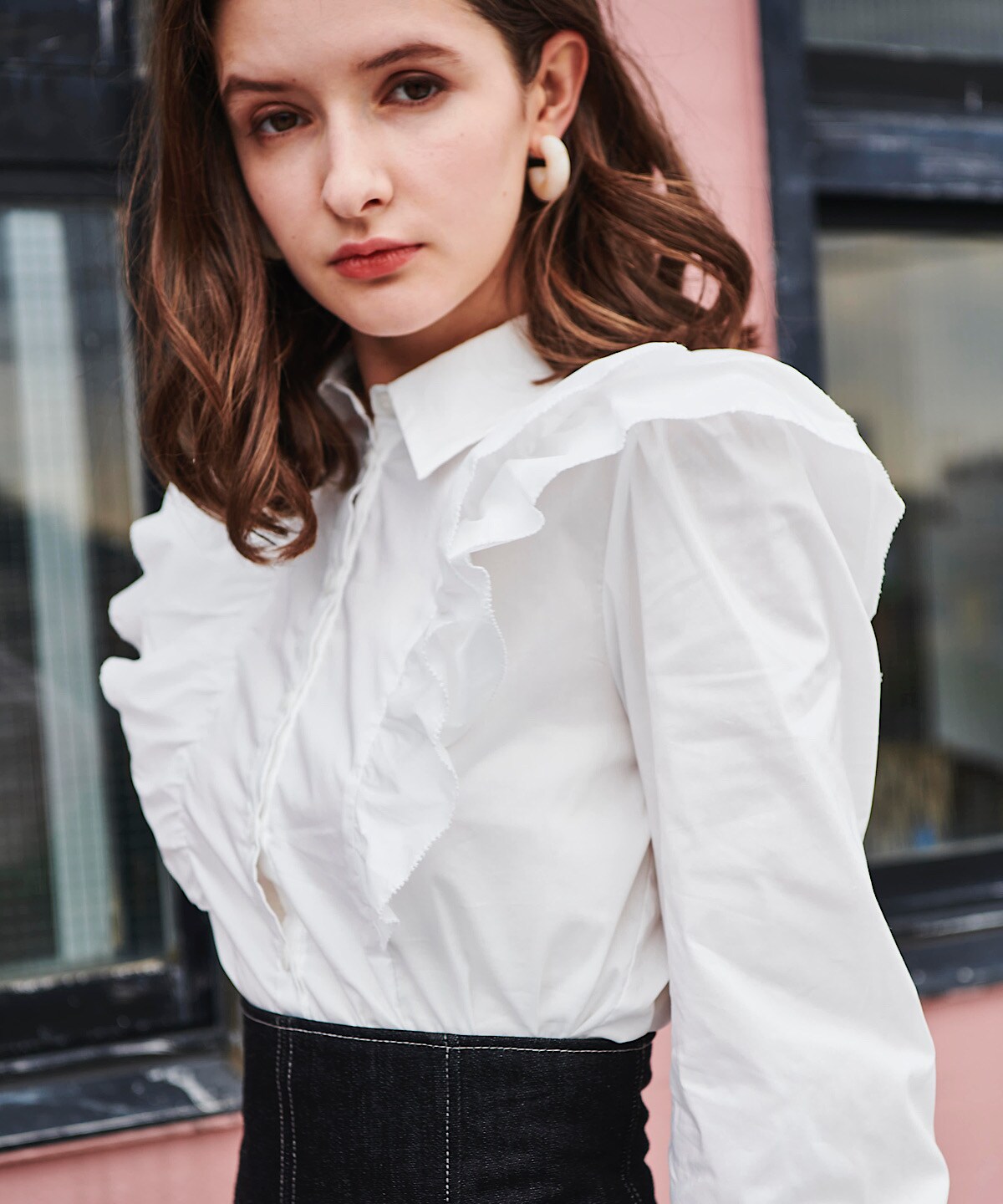 ラッフルフリルシャツブラウス M 白 オフ白 And Couture 公式オンラインショップ バーンデストローズ