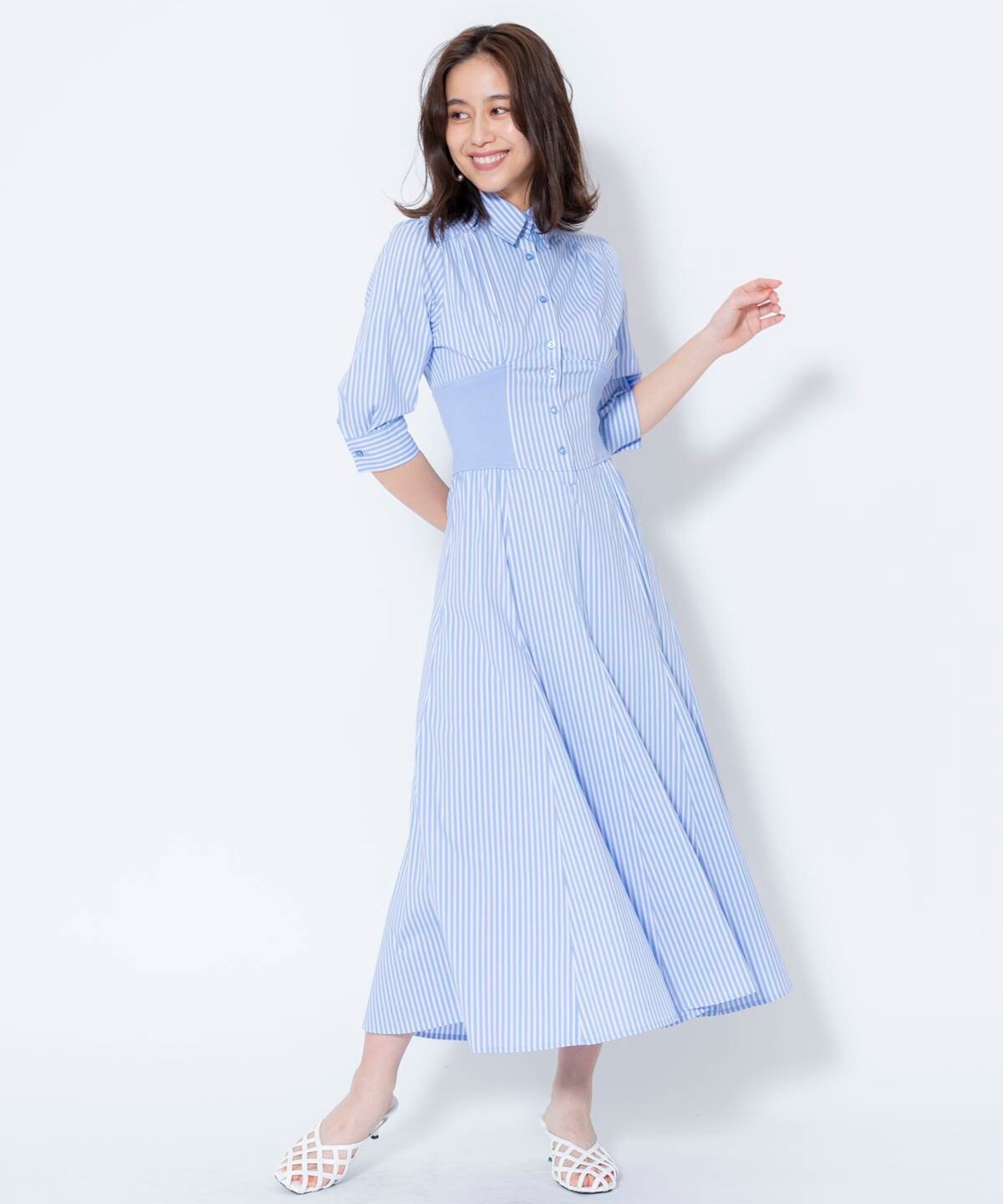 ウエストリブストライプシャツワンピース M パープル系ボーダー ストライプ And Couture 公式オンラインショップ バーンデストローズ