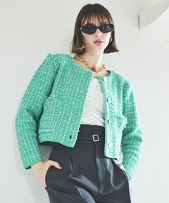 フリンジニットツィードカーディガン