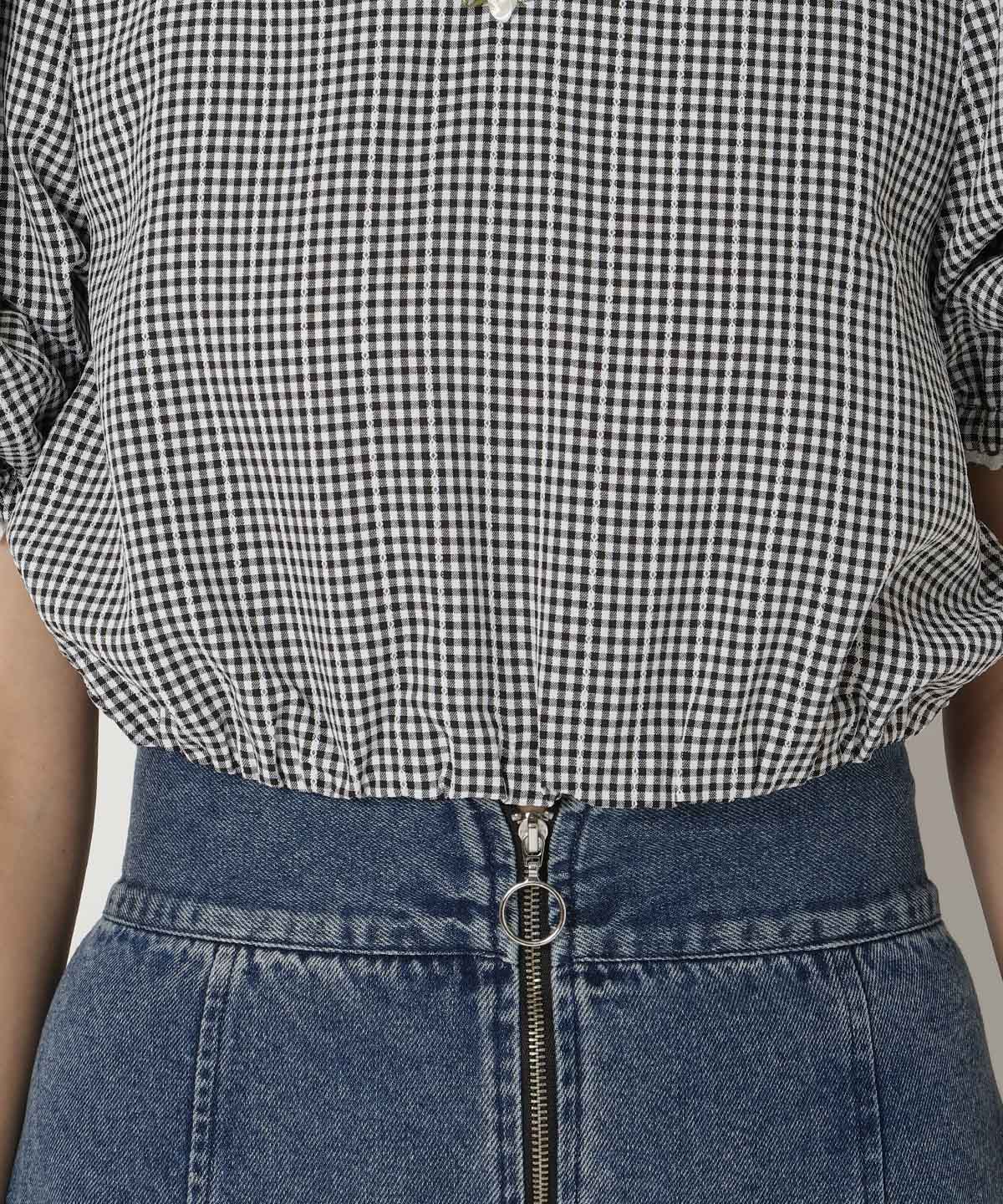 ギンガムチェックパフスリーブブラウス