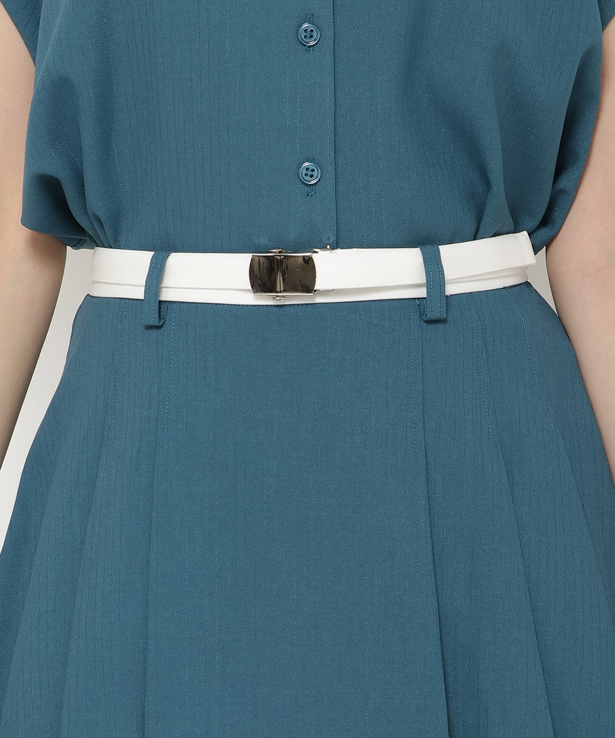 【セットアップ可能】配色ベルトプリーツショートスカパン