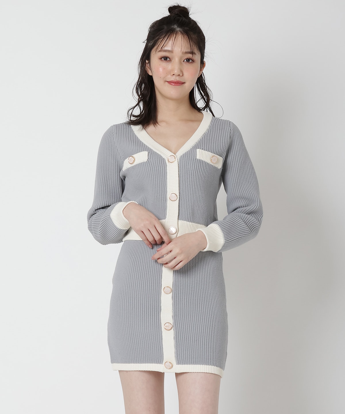 配色ニットミニスカート