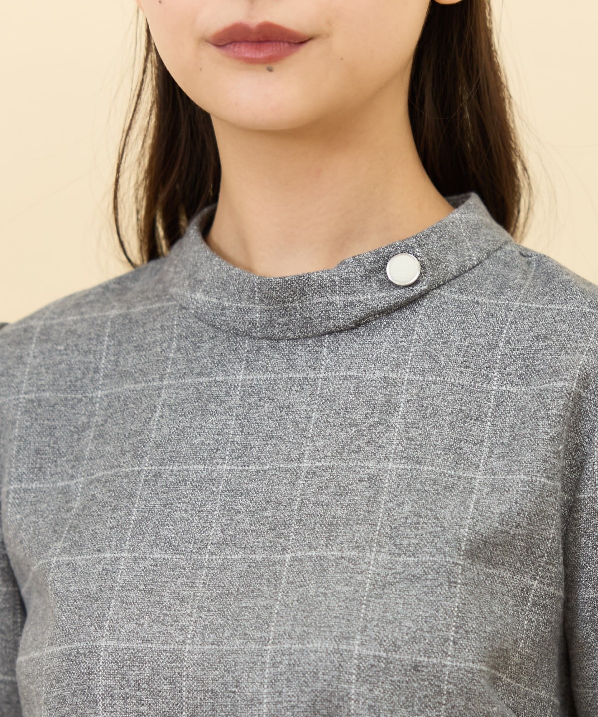 【セットアップ可能】バイカラーチェックスタンドトップス