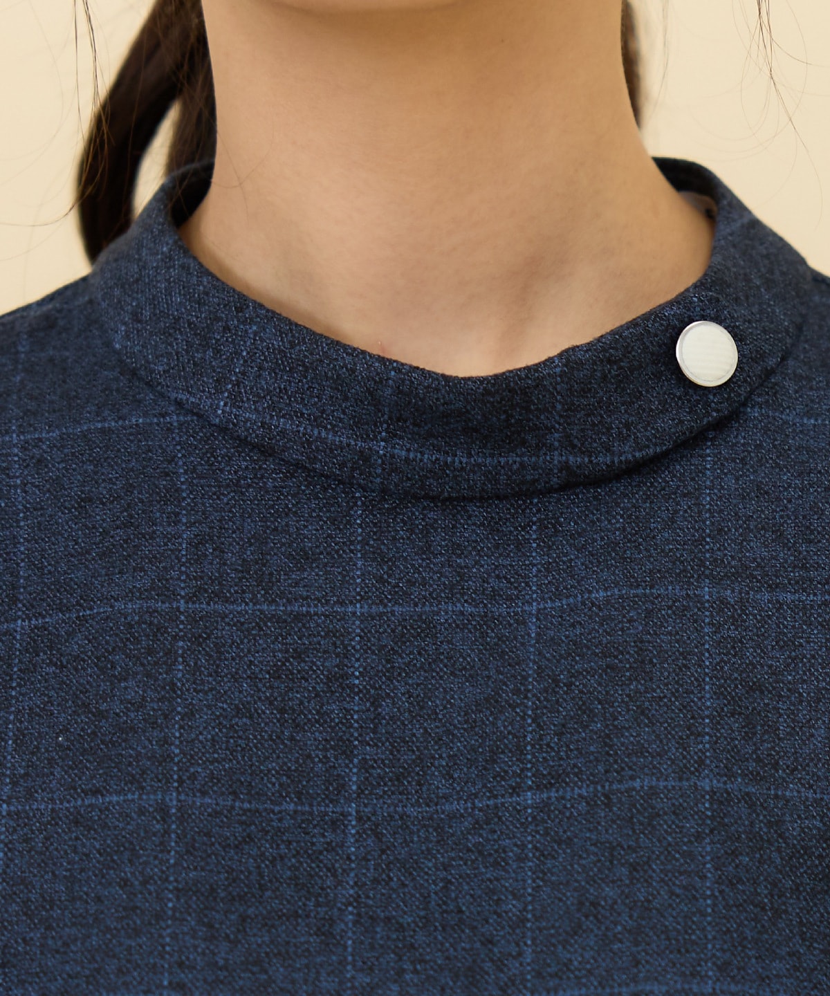 【セットアップ可能】バイカラーチェックスタンドトップス