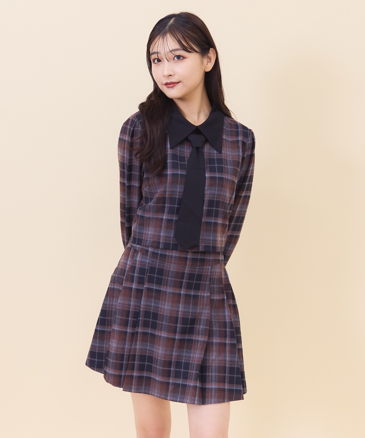 【セットアップ可能】ネクタイチェックトップス