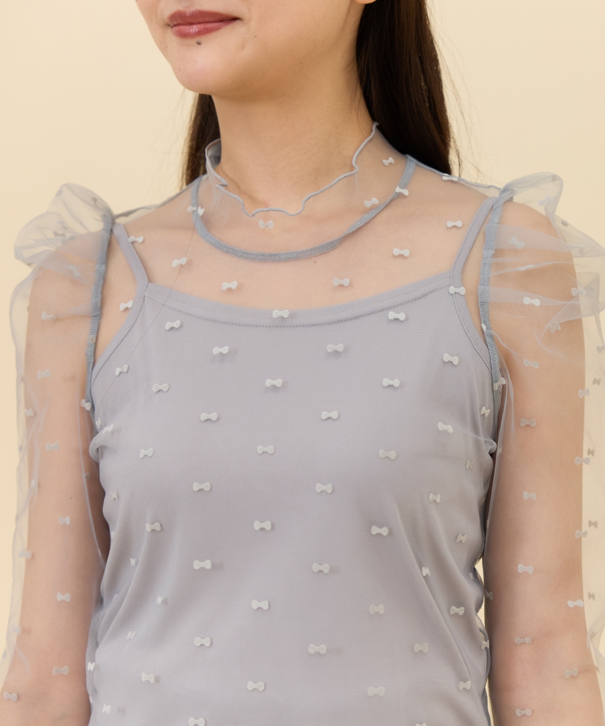 リボンフロッキーチュールブラウス