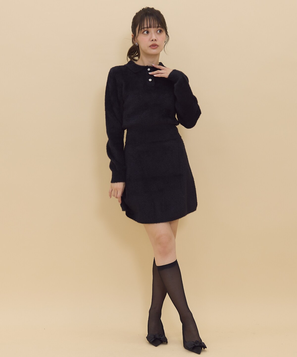 【セットアップ可能】シャギーニットミニスカート