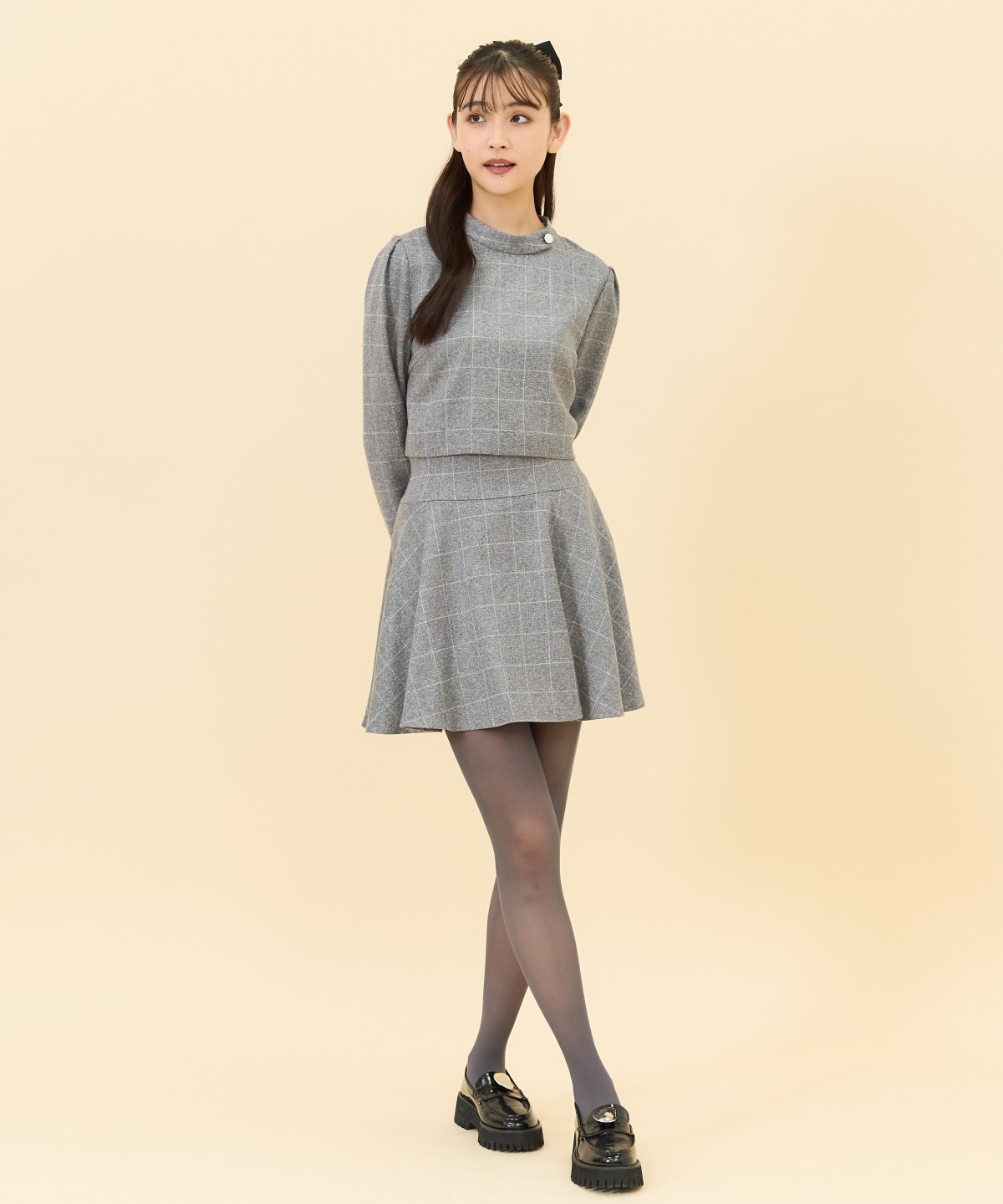 【セットアップ可能】チェックフレアミニスカート